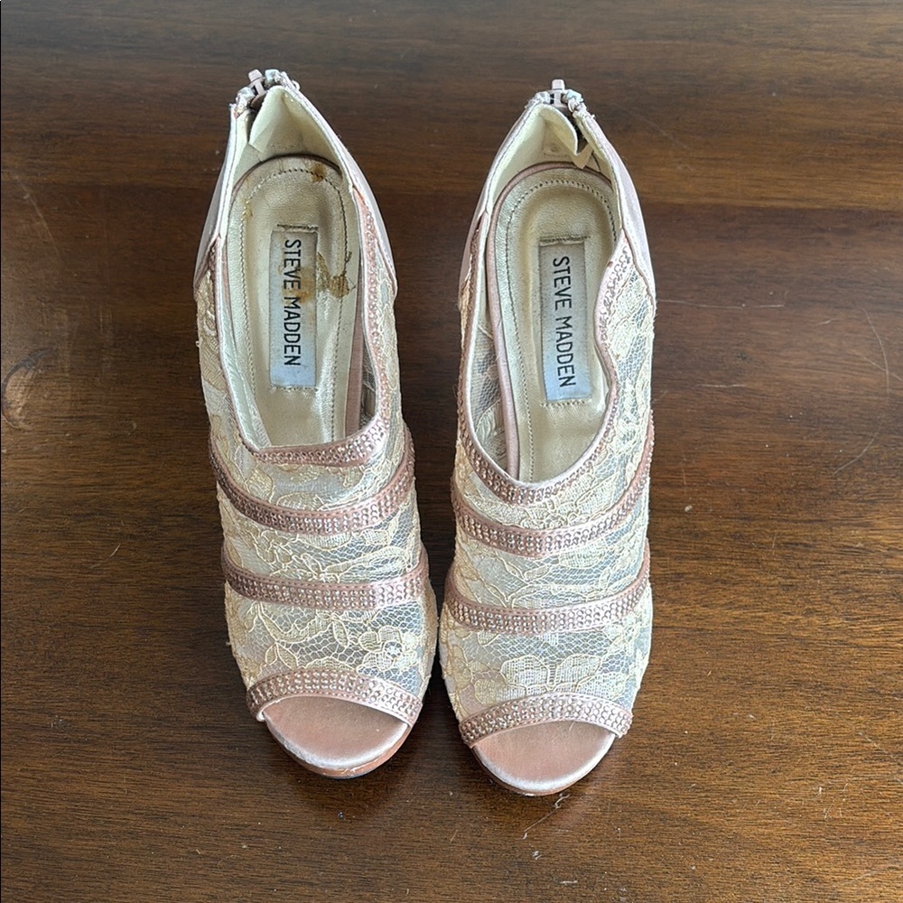 Steve Madden Women's Lace Peep-Toe Heels - ballet pink and cream